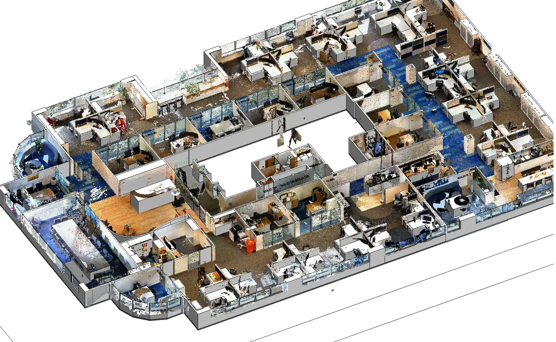 Point cloud over the Revit model of the office floor