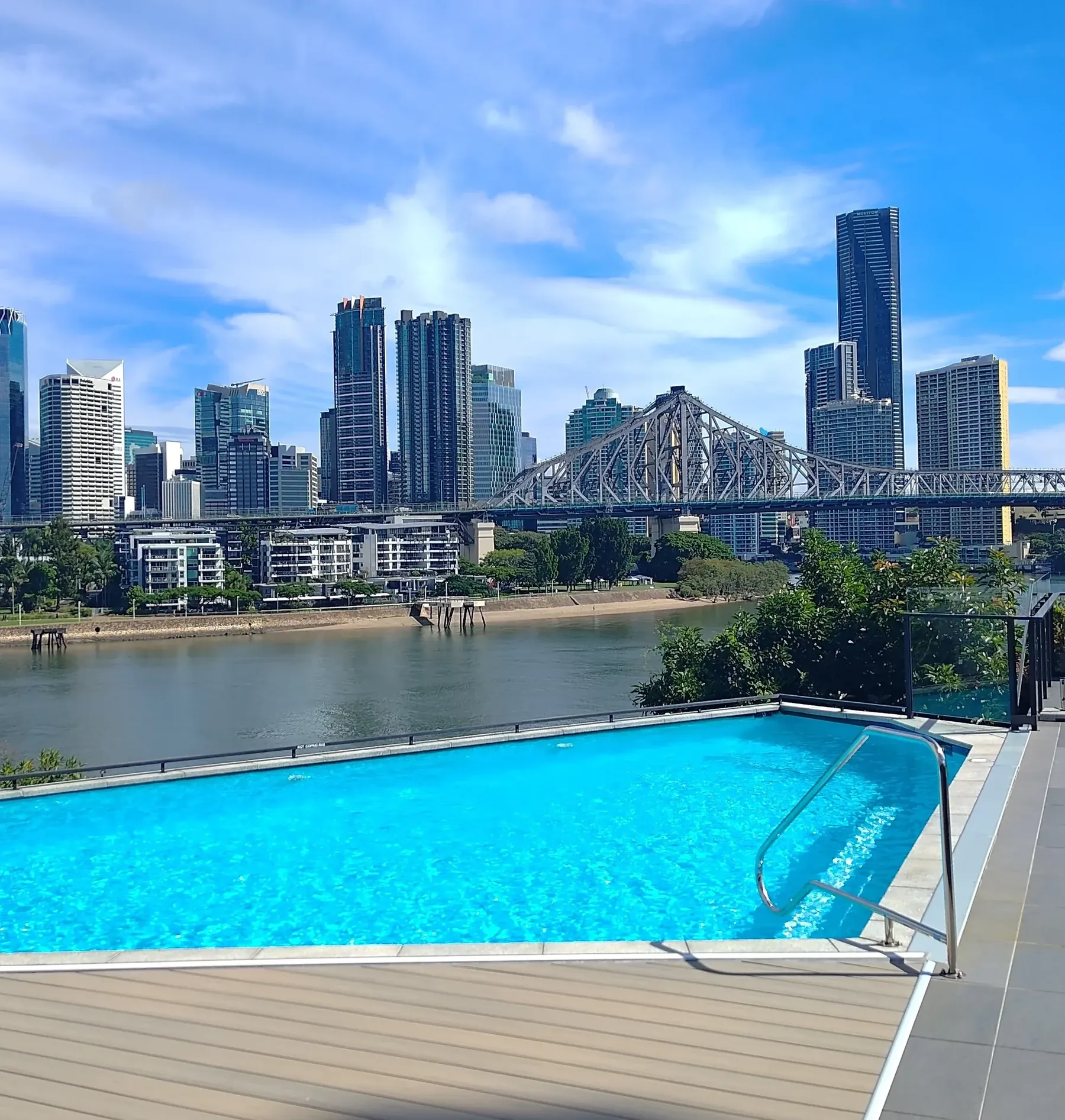 Pool deck looking across the river to the city