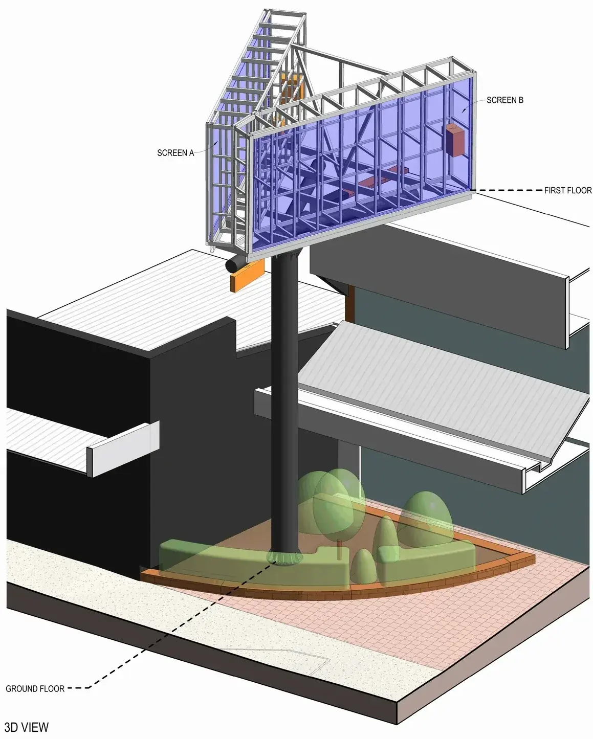 Drawing: 3D view of a rooftop structure
