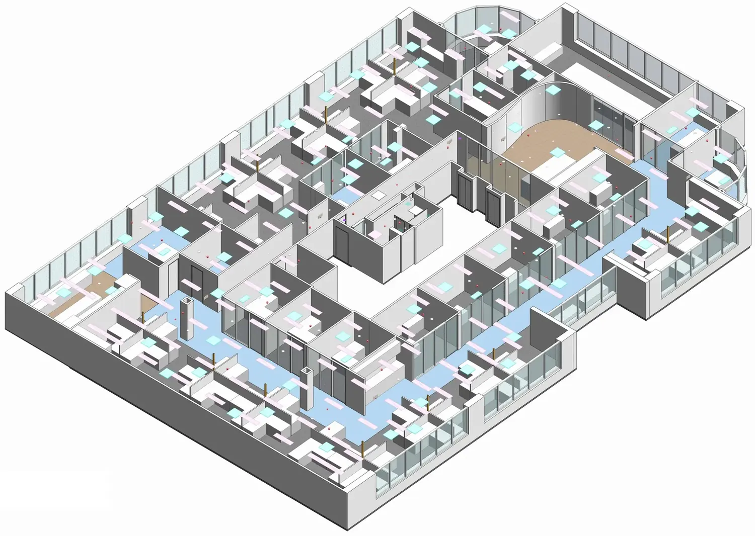 Model: walls, glazing and ceiling services