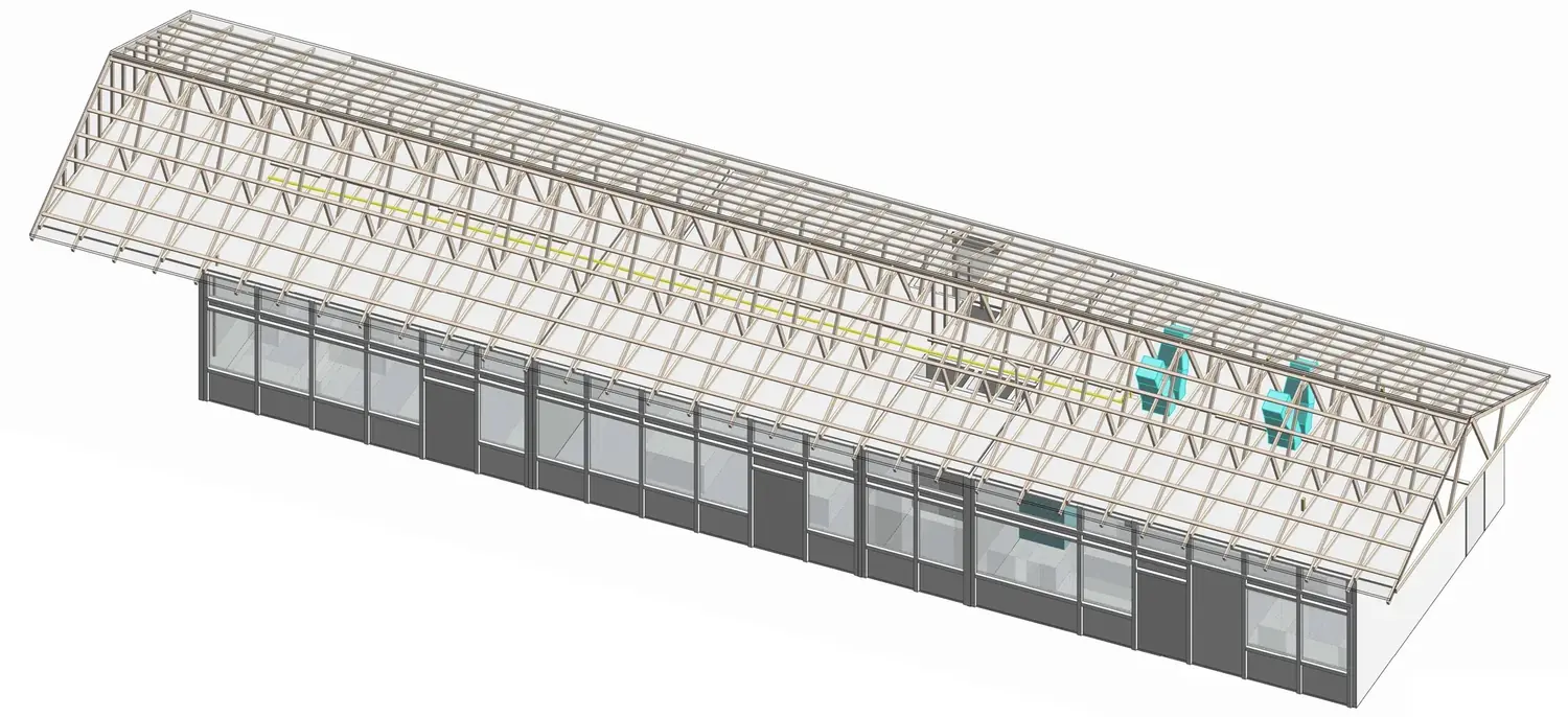 Model: roof trusses and services above the ceiling
