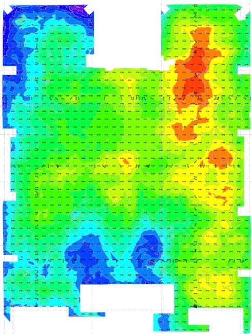 Colour-coded floor flatness map