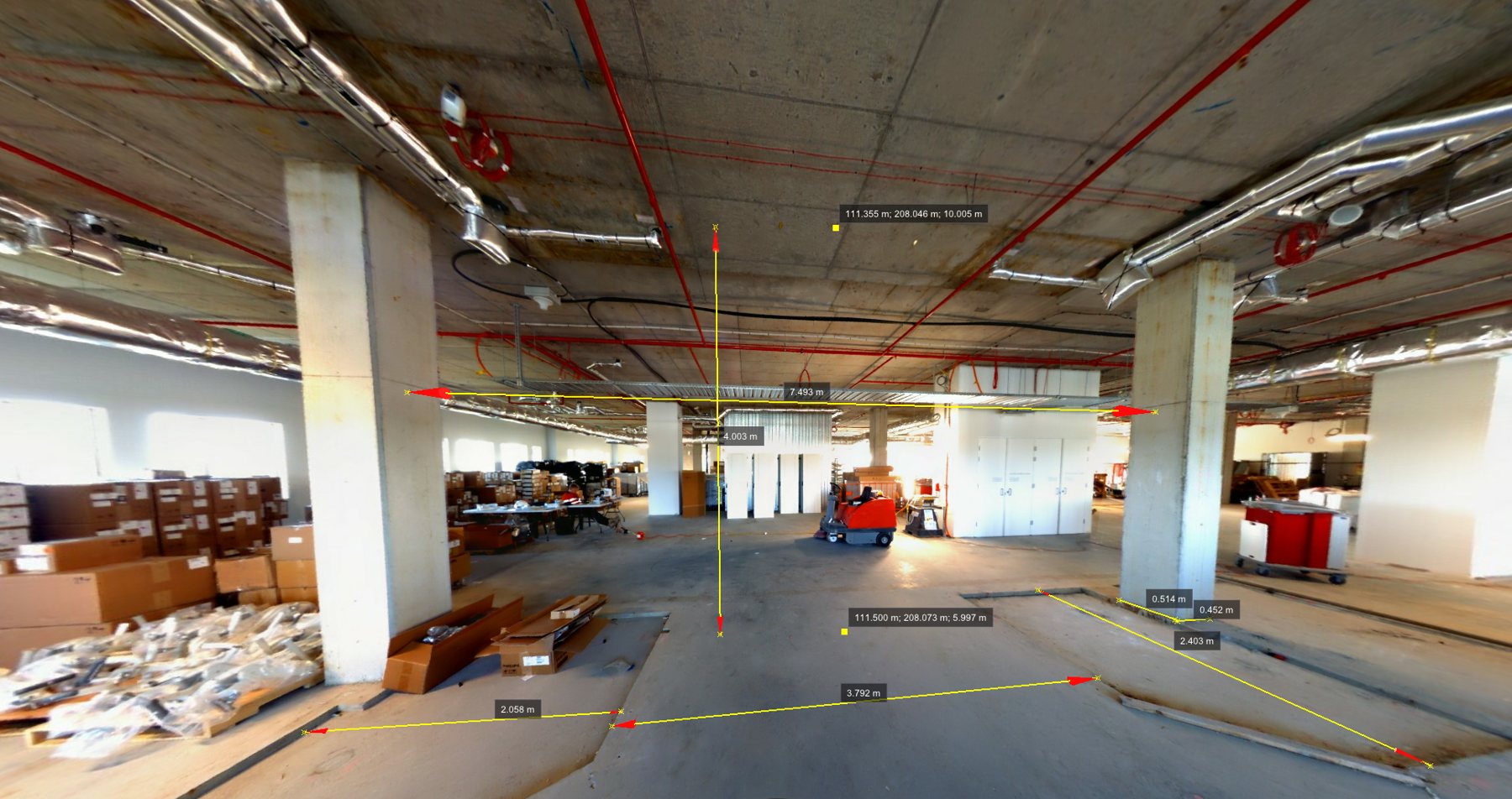 Measurable 360° walkthrough with measurements taken inside a building