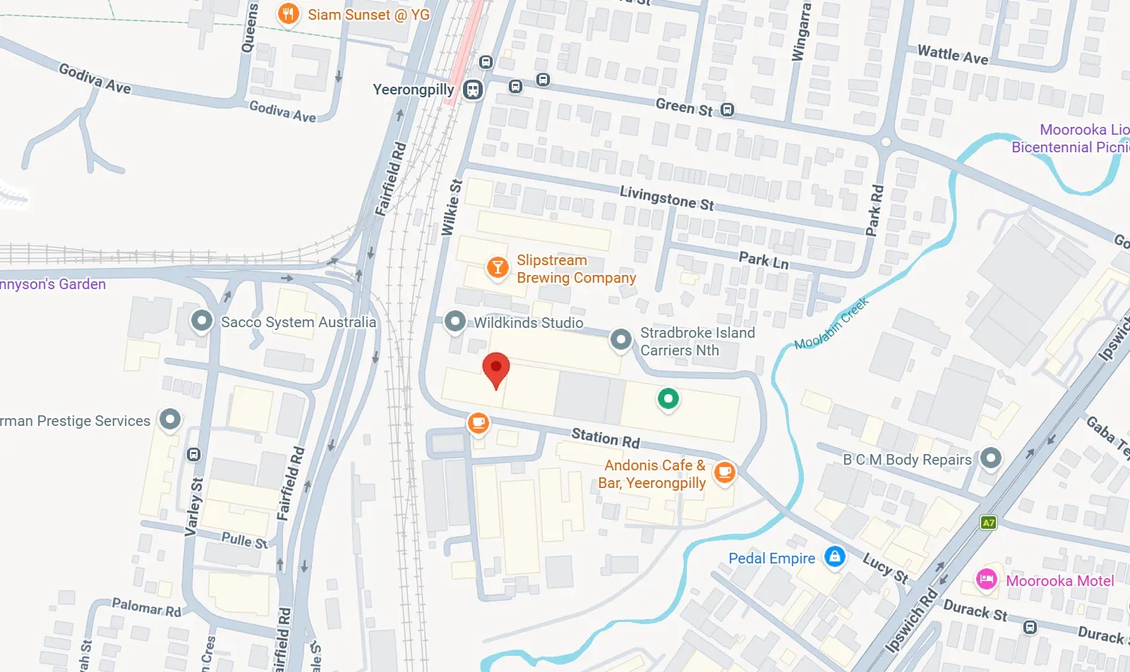Map of Yeerongpilly with a pin on 108 Wilkie St, near Yeerongpilly station
